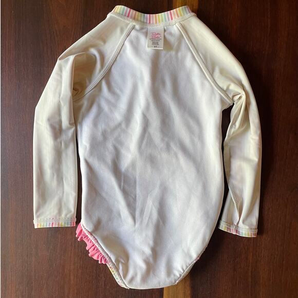 Girls Swimsuit Ruffle Butts One-piece Long-sleeve Pink Blue White Size 3T EUC - Picture 4 of 11
